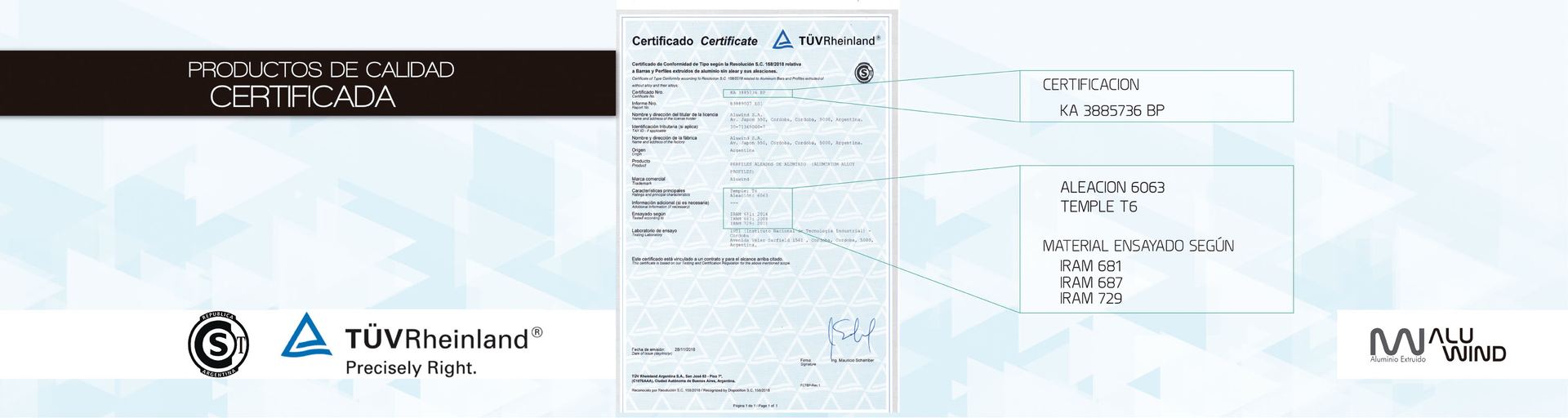 Certificado TÜV Rheinland Aluwind